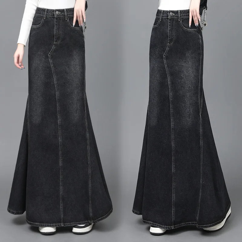

High-Waisted Mermaid Denim Skirt, 2025 Retro Bodycon Maxi Skirt for Women