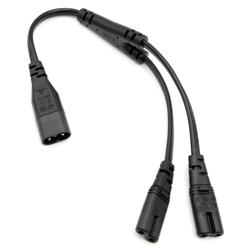 High-quality IEC 320 C8 Male to 2 X C7 Female Y Split Power Cable, IEC 2Pin Figure 8 Male to 2 Female Cord About 30CM