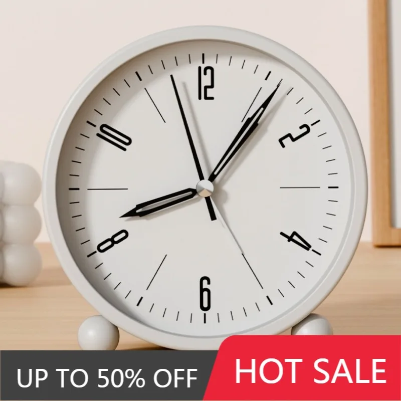 Nordic Metal Quartz Alarm Clock Student Wake-up Clock Silent Scan Night Light Desktop Alarm Watch Bedroom Decorative Ornaments