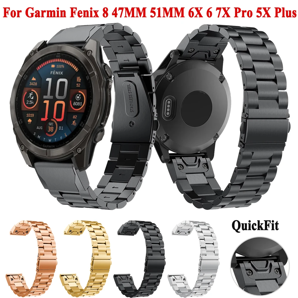 Stainless Steel Watch Strap For Garmin Fenix 8 43MM 47MM 51MM 7 7S 6S 6 6X Pro 5 5X Plus 3HR Wrist Band QuickFit Bracelet Correa
