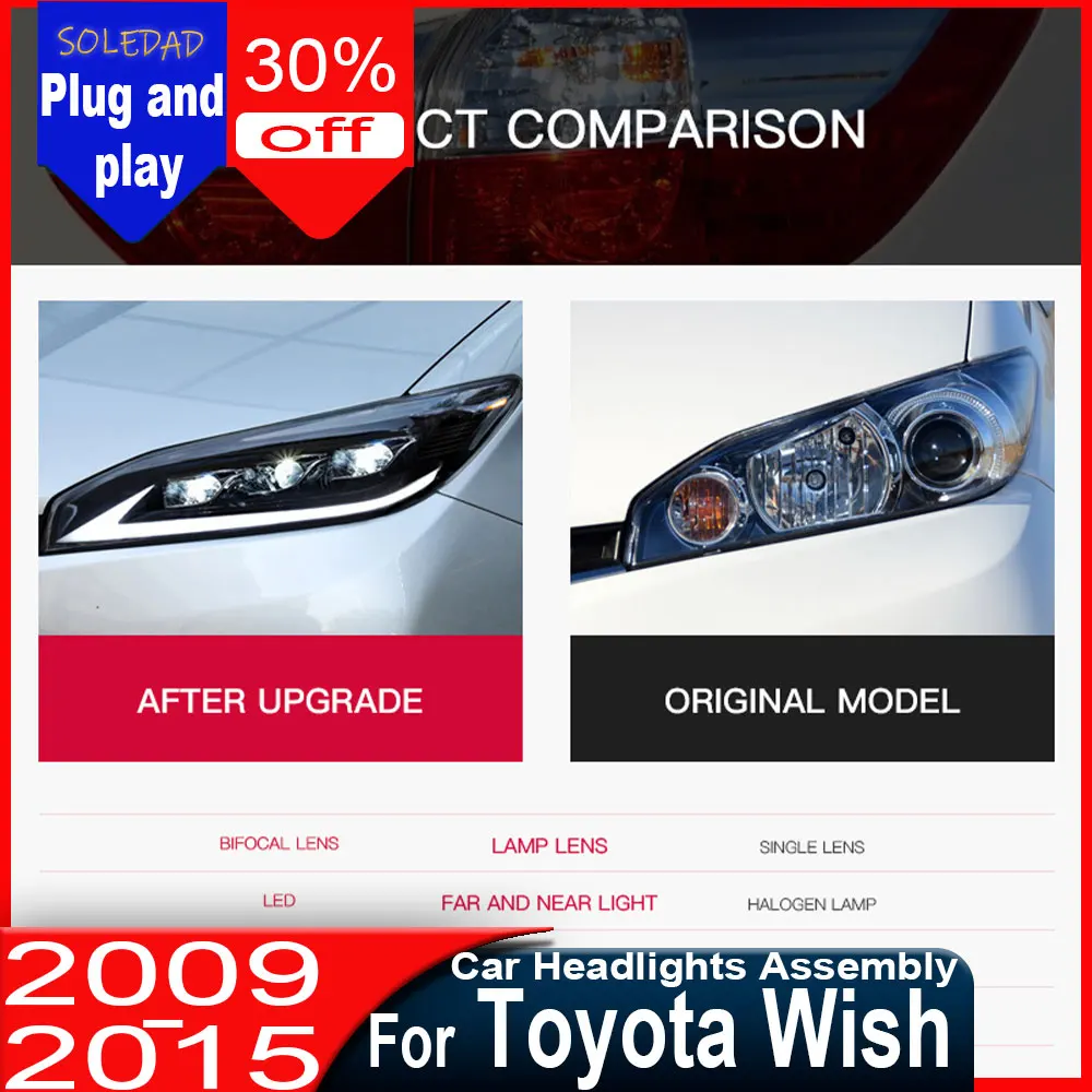 

Автомобильные фары для Toyota Wish 2009-2015: светодиодные лампы, дневные ходовые огни, динамические указатели поворота