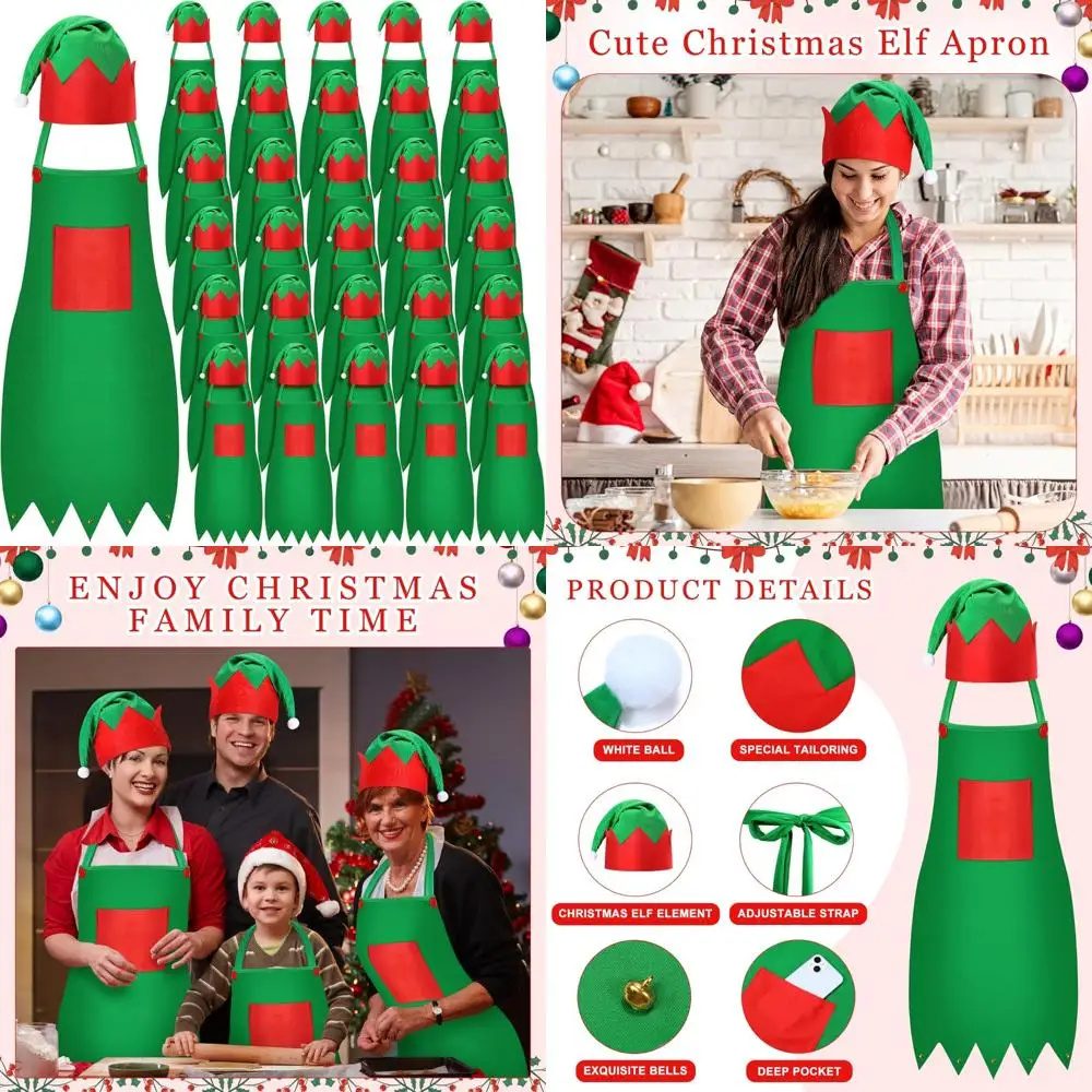 

Christmas Apron and Hat Sets - 60-Piece Cosplay Costume Kits for Adults Holiday Fun and Festive Wear