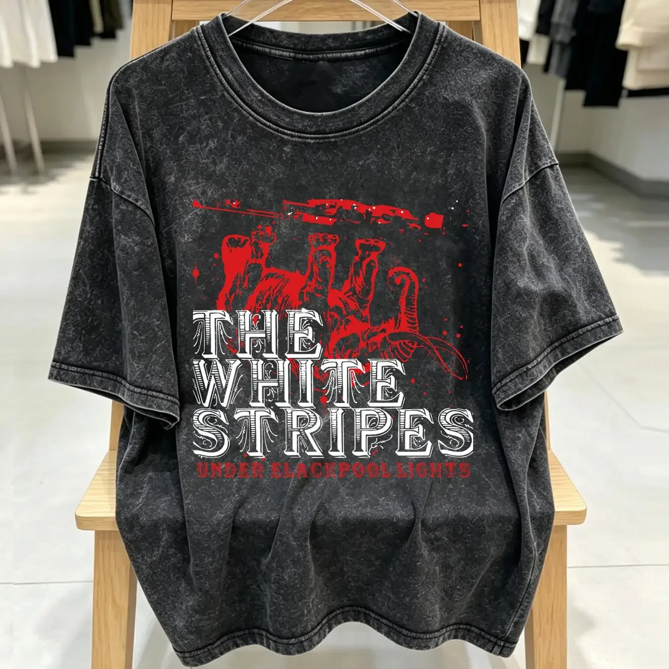washed T Shirt white stripes band Under Blackpool Lights ALL SIZE vintage Washed Top For Everyday Wear Unisex Breathable