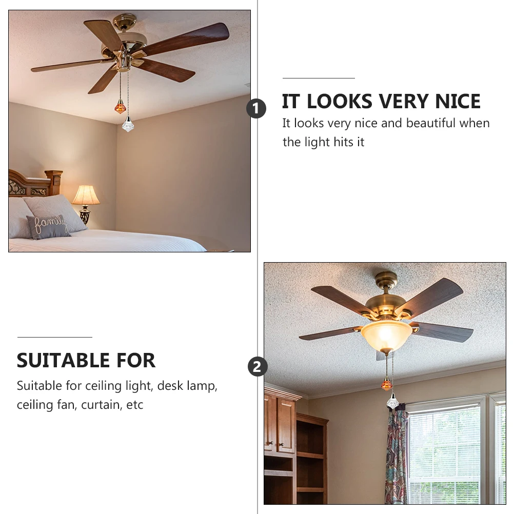 

2Pcs Decorative Pendant for Ceiling Crystal Pull Chain Ceiling Fan Pull Chain Extender Lamp nament Home Hardware