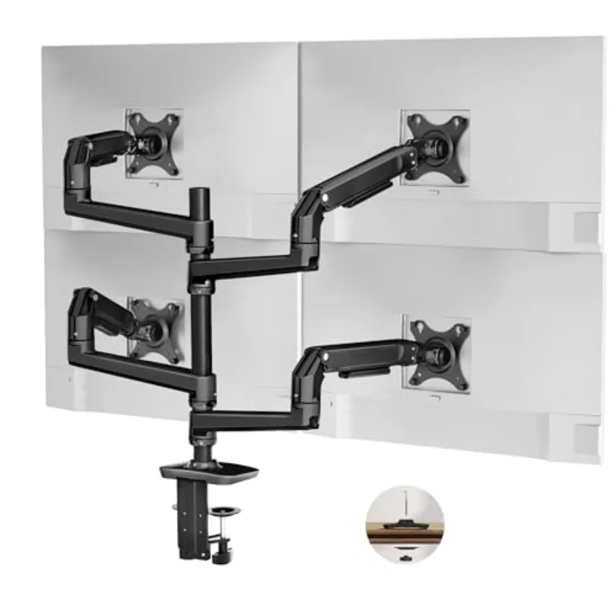 Monitor Mount for Office Use, Aluminum, Black, Holds Screens up to 40 Inch and 25 lbs with Fully Adjustable 4 Monitor Stand, C-