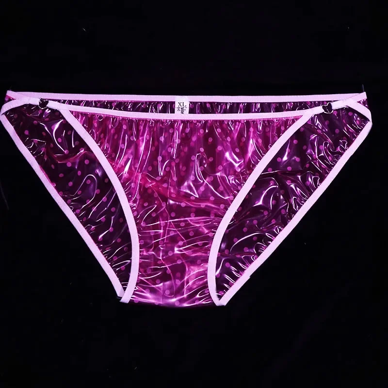 Man Sexy Transparent Polka Dot Plastic Briefs Women PVC Soft Silent Leak proof Panties ABDL Couple Erotic Underpants Dance Party