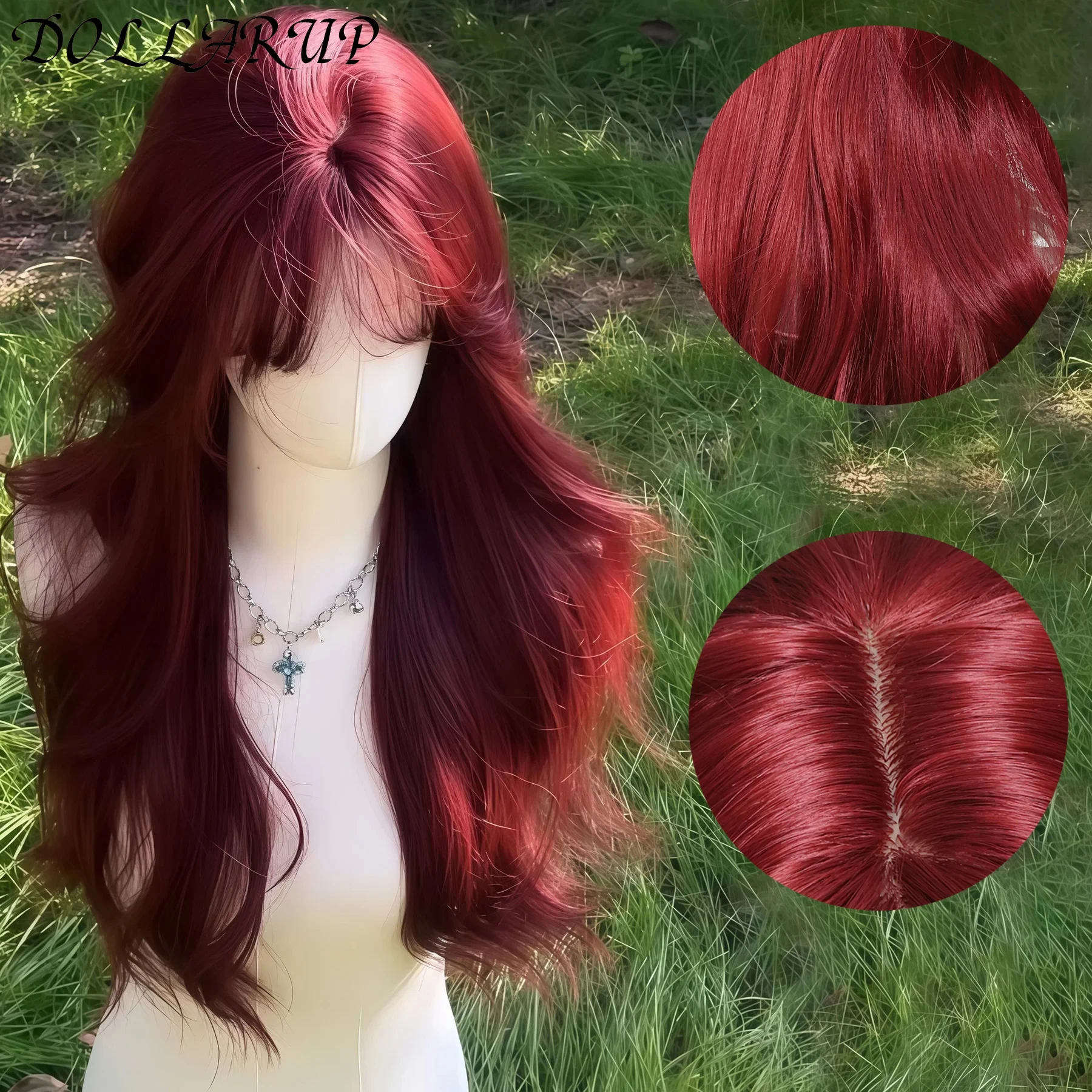 JKL الاصطناعية حورية البحر شعر مستعار طويل أحمر مجعد الجسم موجة شعر مستعار زي الهالوين تأثيري شعر مستعار للنساء شعر مستعار الموضة للاستخدام اليومي