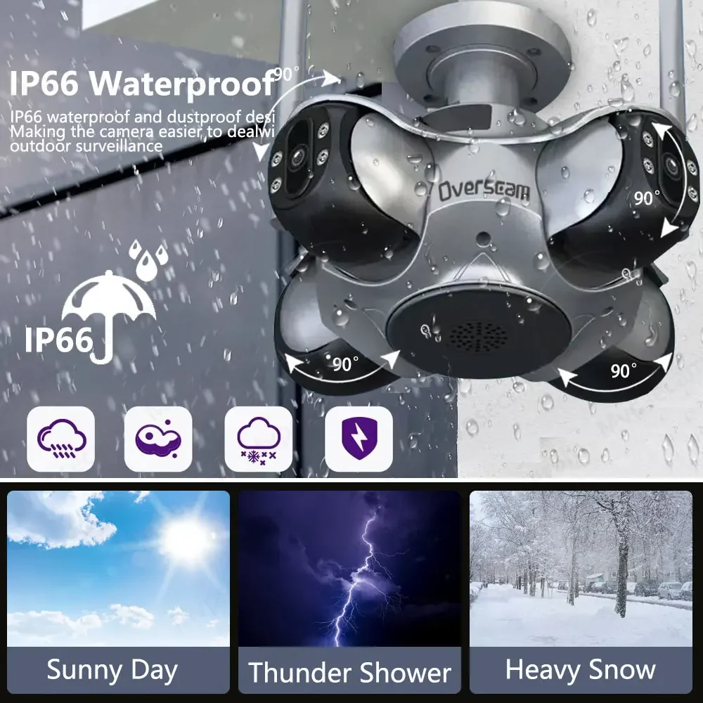 4Lens 4Screen WiFi Camera 20MP Outdoor Waterproof Security Camera Human Detection Night Vision CCTV Two-Way Intercom IP Camera