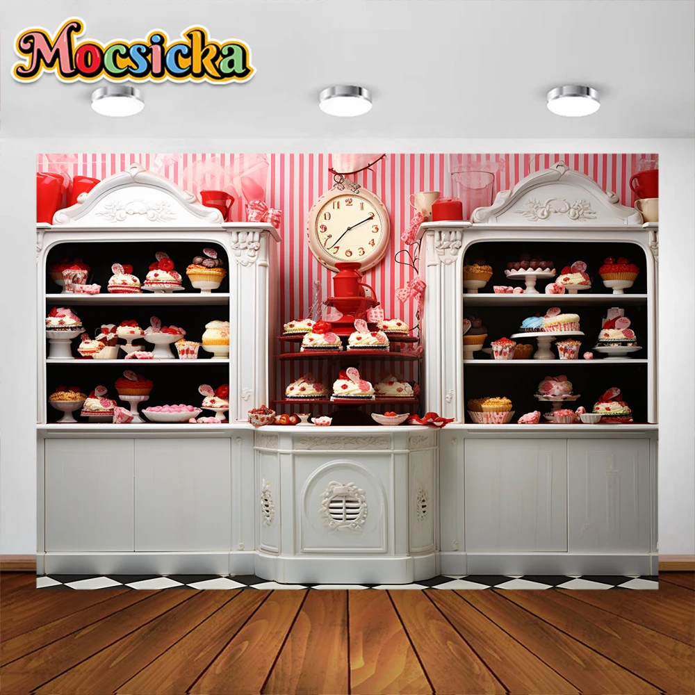 Valentine\'s Day Photography Backdrop Sweet Shop Retro Wood Wall Cook Decor Background Studio Newborn Baby Portrait Props