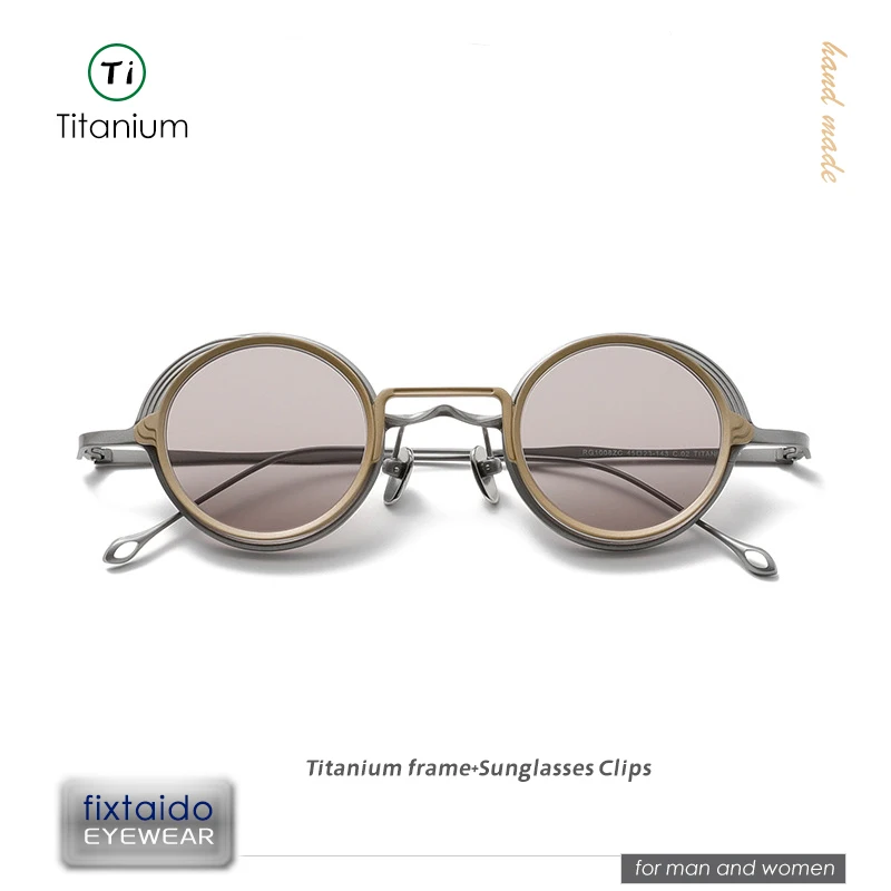 Japanese retro round titanium  frame with magnetic sunglasses clip, two purposes, UV protection，REGARDS same design RG1008