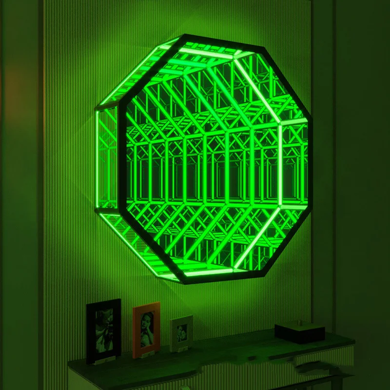 Imagem -04 - Multi-layer Magic Mirror Lâmpada de Parede 3d Luminoso Octogonal Led Mirror Decoração para Casa Estilo Nórdico Túnica Túnel