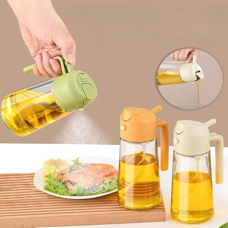 

2in1 470ml Glass Spray Oil Sprayer Bottle Spray Oil Dispenser Oil Jar Cruet BBQ Kitchen Baking Roasting Picnic Kitchen Tool