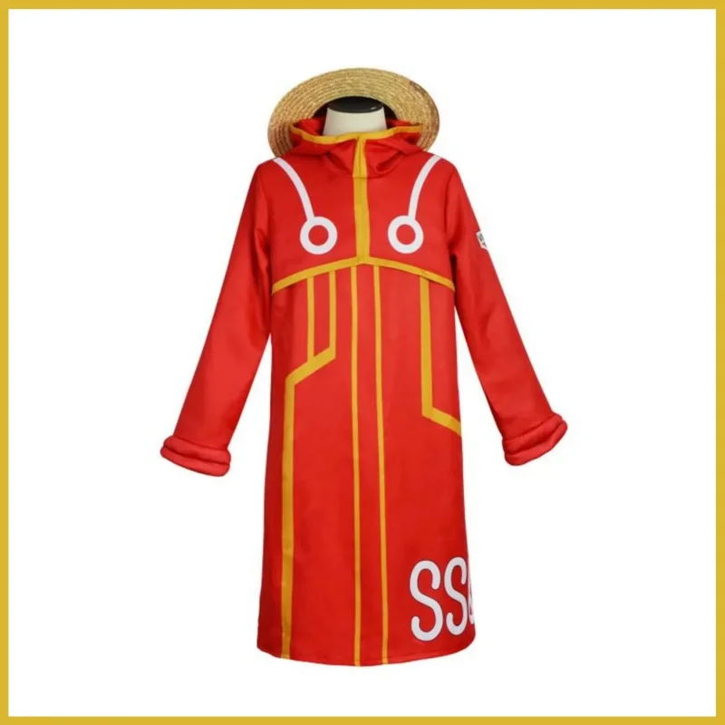 New Anime Monkey D. Luffy Cosplay Costume Turtle Island Straw Hat Boy Red Hooded Windbreaker Coat Man Halloween Christmas Suit