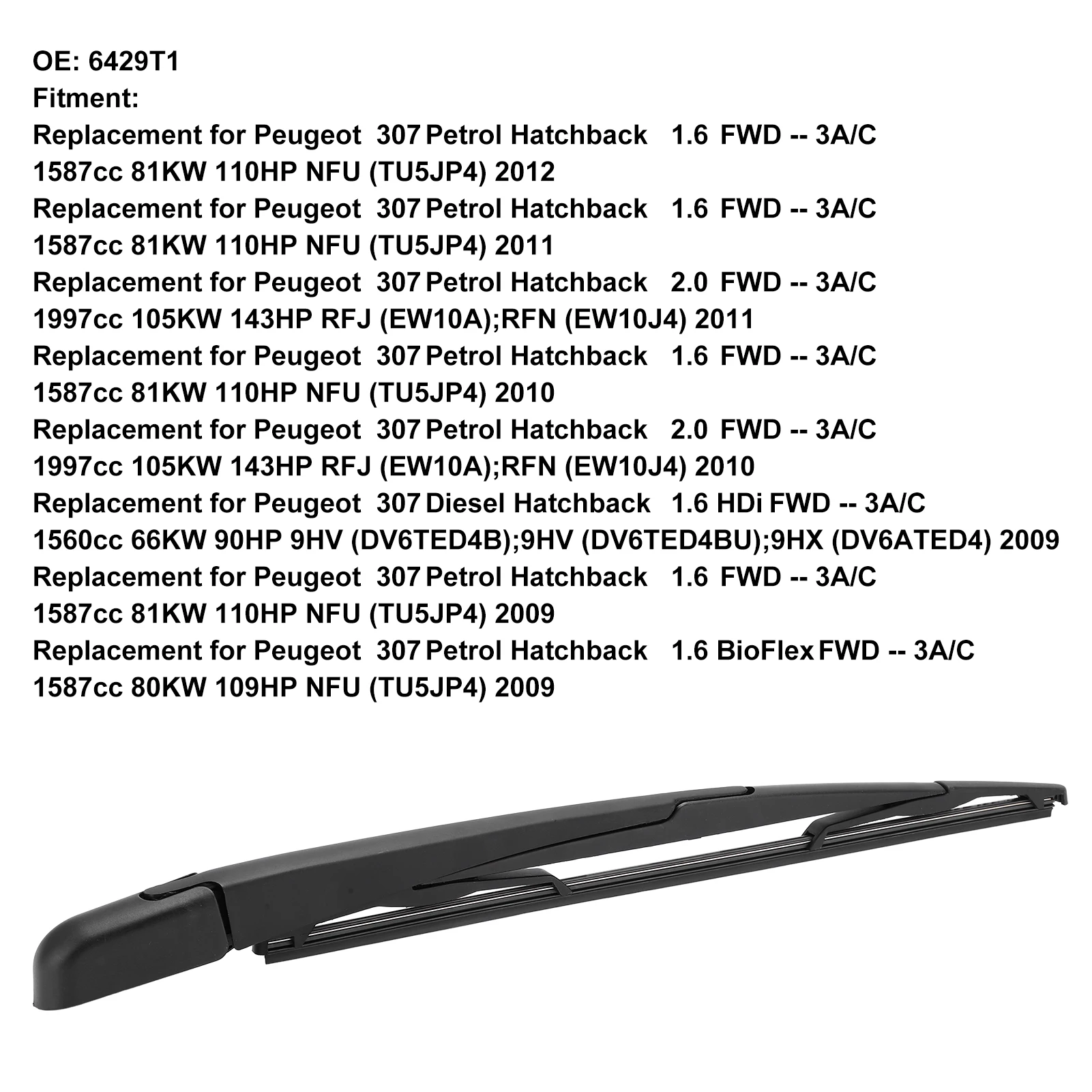Nieuwe 6429T1 Auto Achterruit Wisserarm Blade Set 6429T1 Zwart Vervanging voor Peugeot 307 2000-2012 Auto Wisserarm Blade