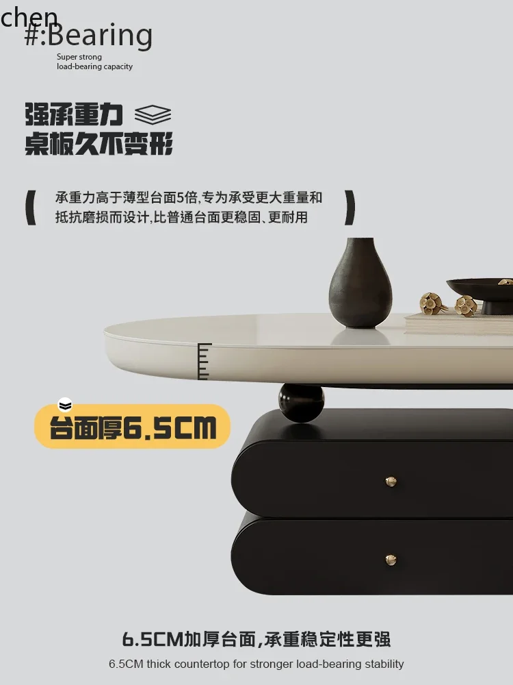 DSAoval coffee table living room light luxury minimalist advanced rock slab coffee table black home accessories