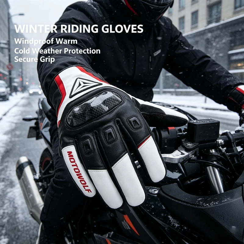 Unisex Full‑Finger Leather Motorcycle Gloves Touch Screen Breathable Shock‑Absorb Anti‑Fall Protective Moto Glove All Seasons