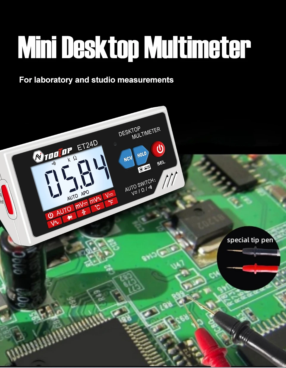 TOOLTOP ET24D 6000 Counts Digitalmultimeter Smart Desktop Multimeter Auto Range Wiederaufladbarer Akku für PCB-Schaltkreistests – Detail 6