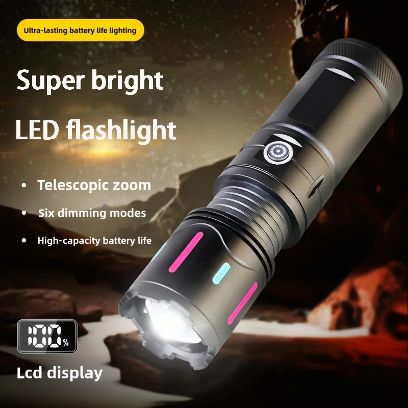 

Ultra-Bright Rechargeable LED Flashlight with 6 Modes High-Intensity COB Work Light Adjustable Focus USB-C Charging Torch
