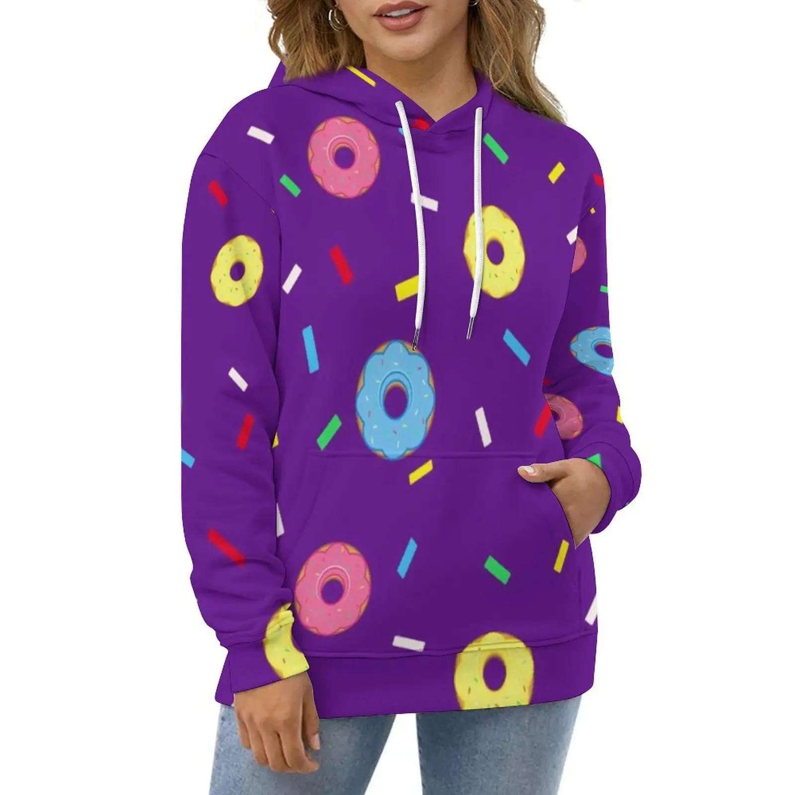 

Rainbow Doughnut Casual Hoodies Cute Food Print Hoodie Unisex Long Sleeve Street Wear Graphic Loose Oversized Hooded Sweatshirts