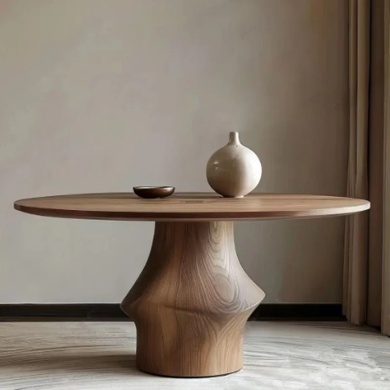 

wind round table solid wood dining table Italian simple round table special-shaped high-end restaurant designer home