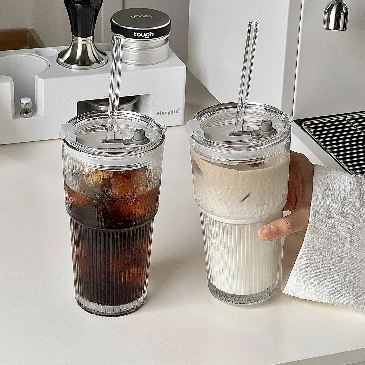 

Большая стеклянная чашка Capaci в стиле ретро с крышкой и St для питьевой воды, ледяного кофе и напитков, фруктового чая, ледяного дизайна