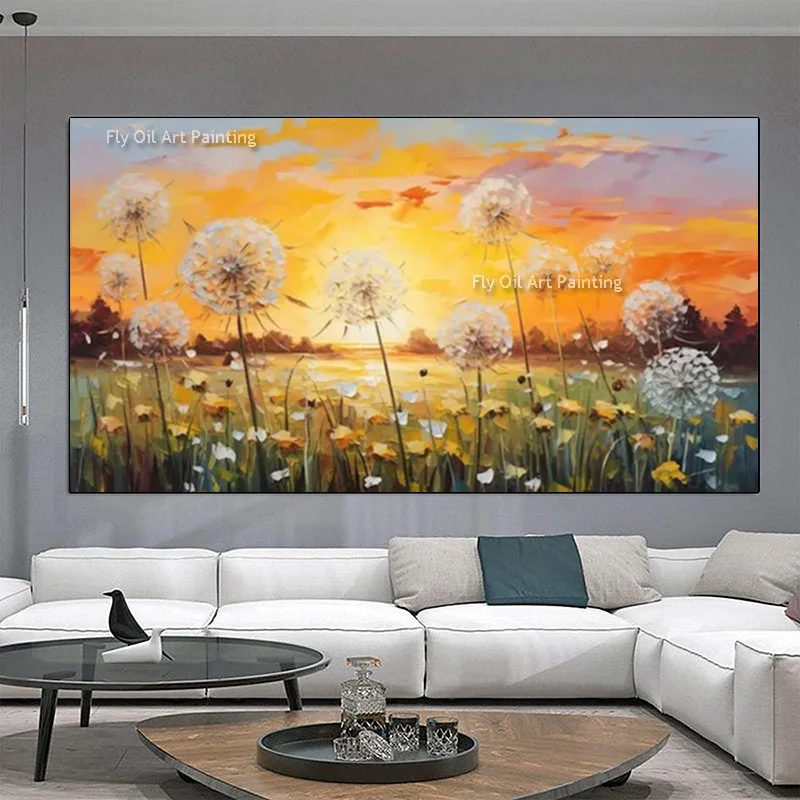 Green Prairie River Oil Painting Natural Countryside View Canvas Wall Art Handmade Textured Landscape Artwork
