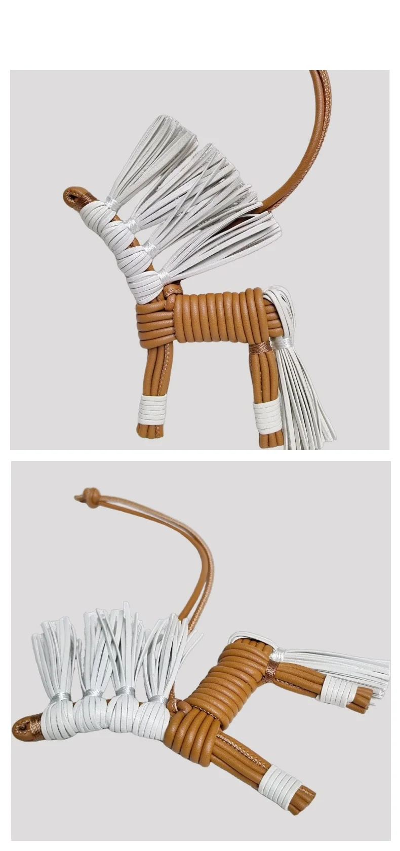 Handwoven Horse Cartoon Luxury Keychain Bag Charm Leather Pendant Handbag  Accessory