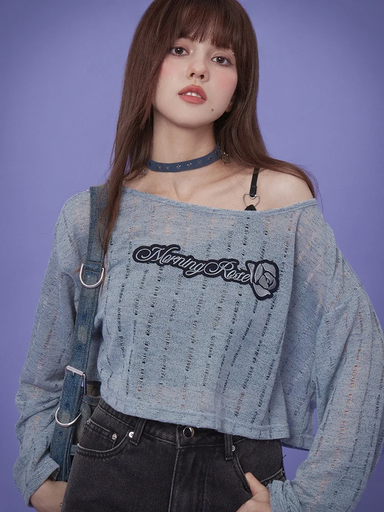 

SagiDolls Morning Fog Rose ey Blue Вязаная накидка с солнцезащитным кремом Защита от морозива Дышащая белая улучшающая женская футболка...