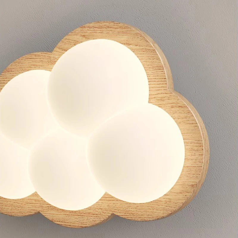 Solid Wood Cloud Wall Lamps Children\'s Room Cloud Lamp Nordic Cream Style Baby Room Nursery Boy Girl Bedroom Bedside Wall Lights