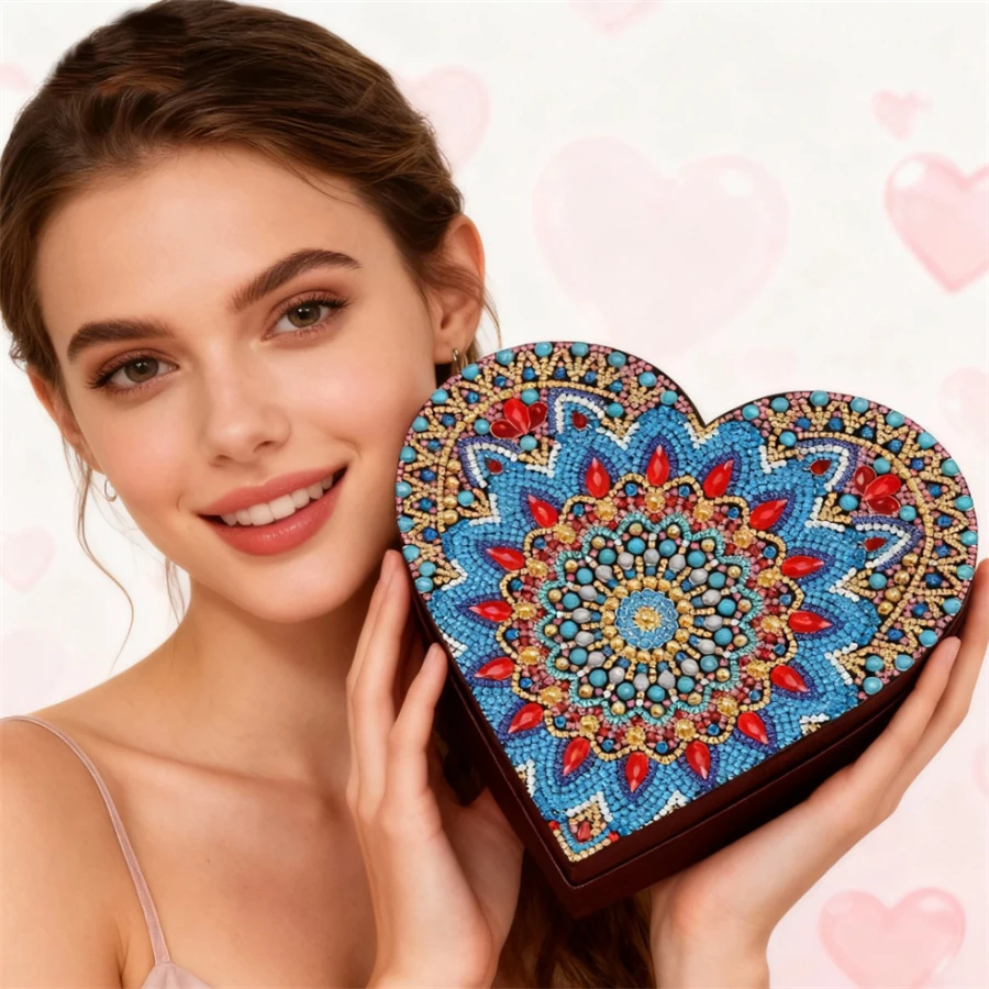 

Wood Crystal Rhinestone Diamond Art Jewelry Case Rhinestone Rings Necklace Bracelet Organizer Diamond Mosaic Embroidery DIY Kits