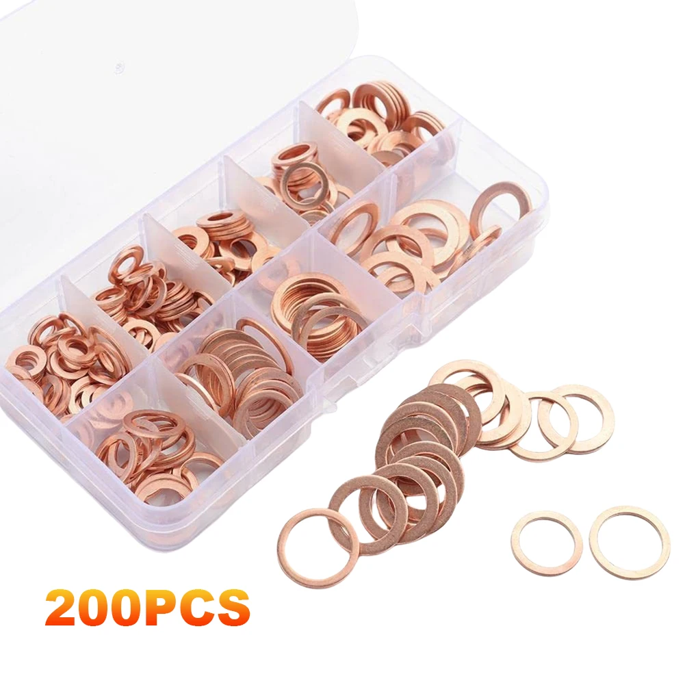 

200Pcs Sump Plugs Oil Seal O Ring Spacers M5 M6 M8 M10 M12 M14 Pure Copper Oil Plugs Washer Motorcycle Sump Flat Sealing Spacers