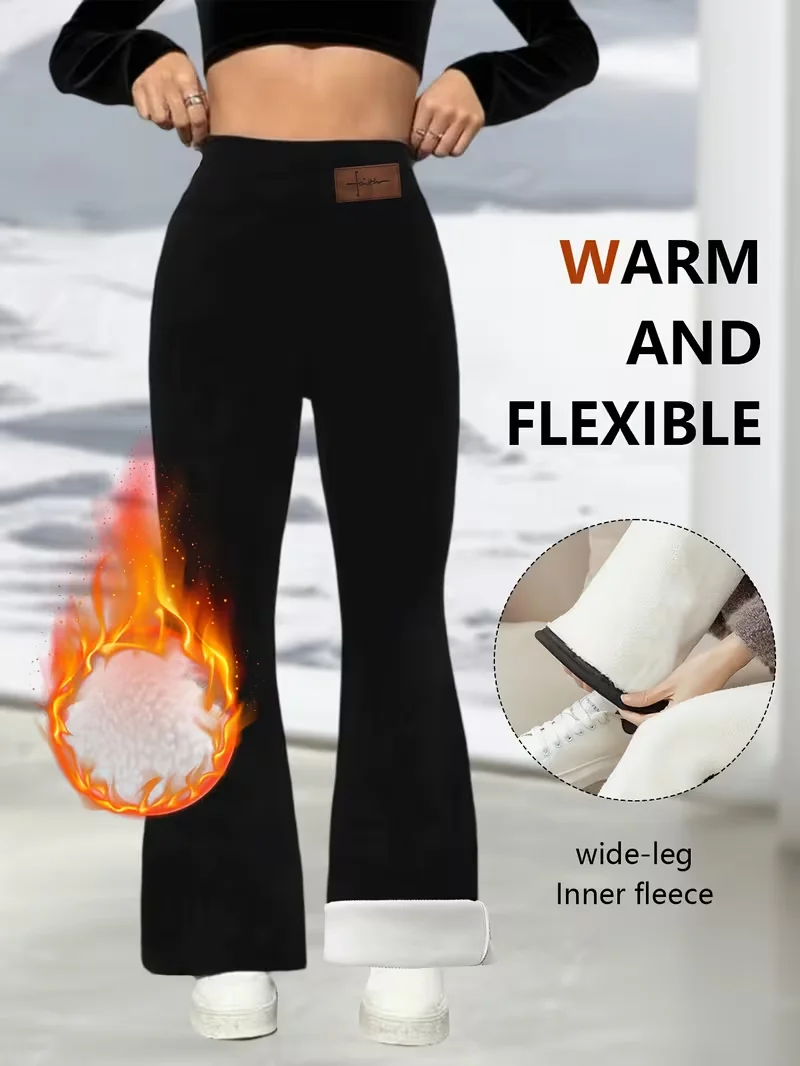 Winter Flared Pants High Waisted Fleece Lined Thermal Trousers Comfortable Boot Shaped Sport Pants Outdoor Skiing Outfits Jeans