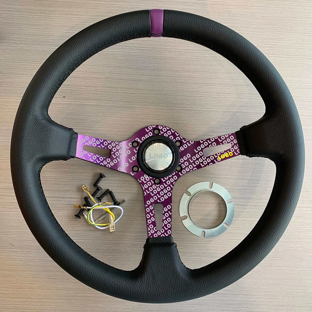 Custom Purple Bracket 350MM Suede Leather Racing Steering Wheel Volantes for MOMO