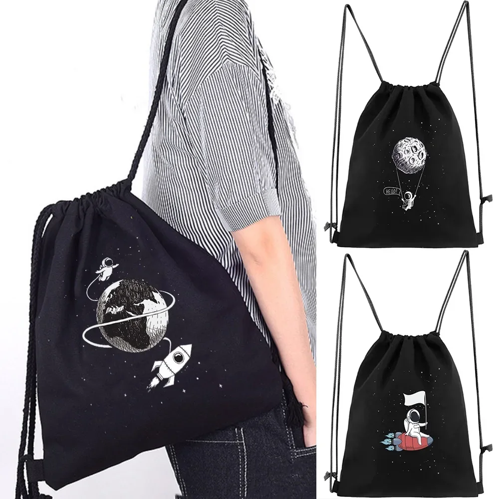 Canvas Drawstring Shoulder Bags Foldable Backpack for Women Casual String Backpac Design Portable Outdoor Travel Storage Package