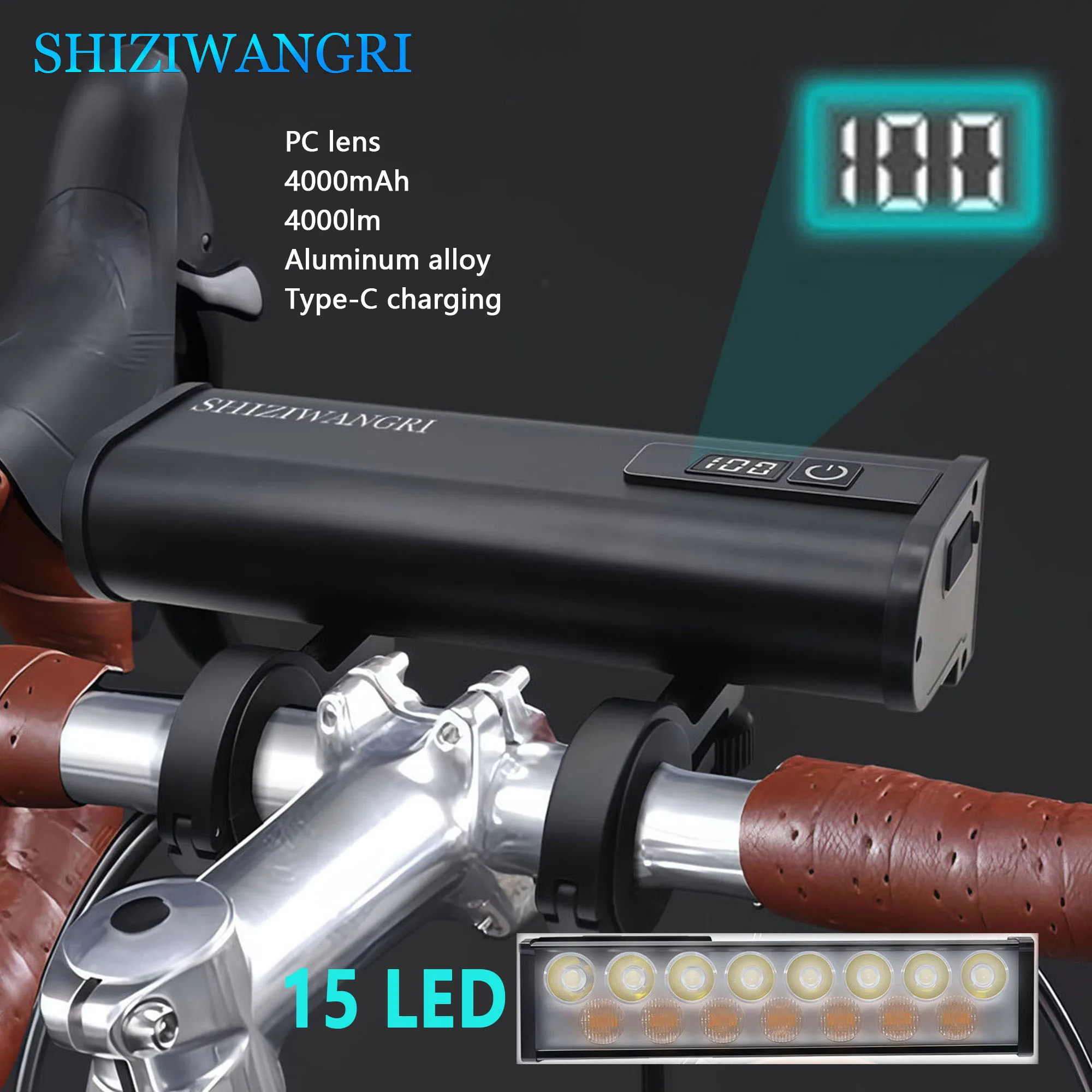 

Велосипедный фонарь 15 * светодиодный велосипедный фонарь 4000 мАч USB перезаряжаемый электрический дисплей количества шоссейный велосипедный фонарь аксессуары