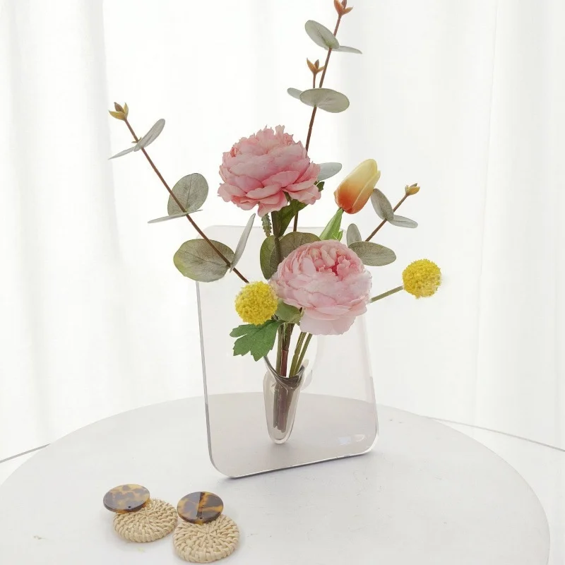Instagram-Style Photo Frame Vase Simple Transparent Acrylic for Hydroponic Flower Arrangement Entryway Vase Living Room Ornament