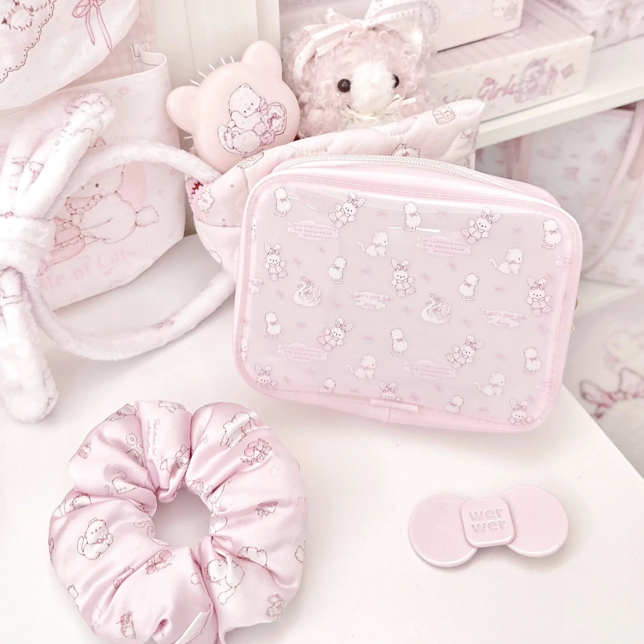 Pink Waterproof PVC Transparent Eup  Women's Travel Toiletry Storage  Jelly  Hot Spring Cosmetic