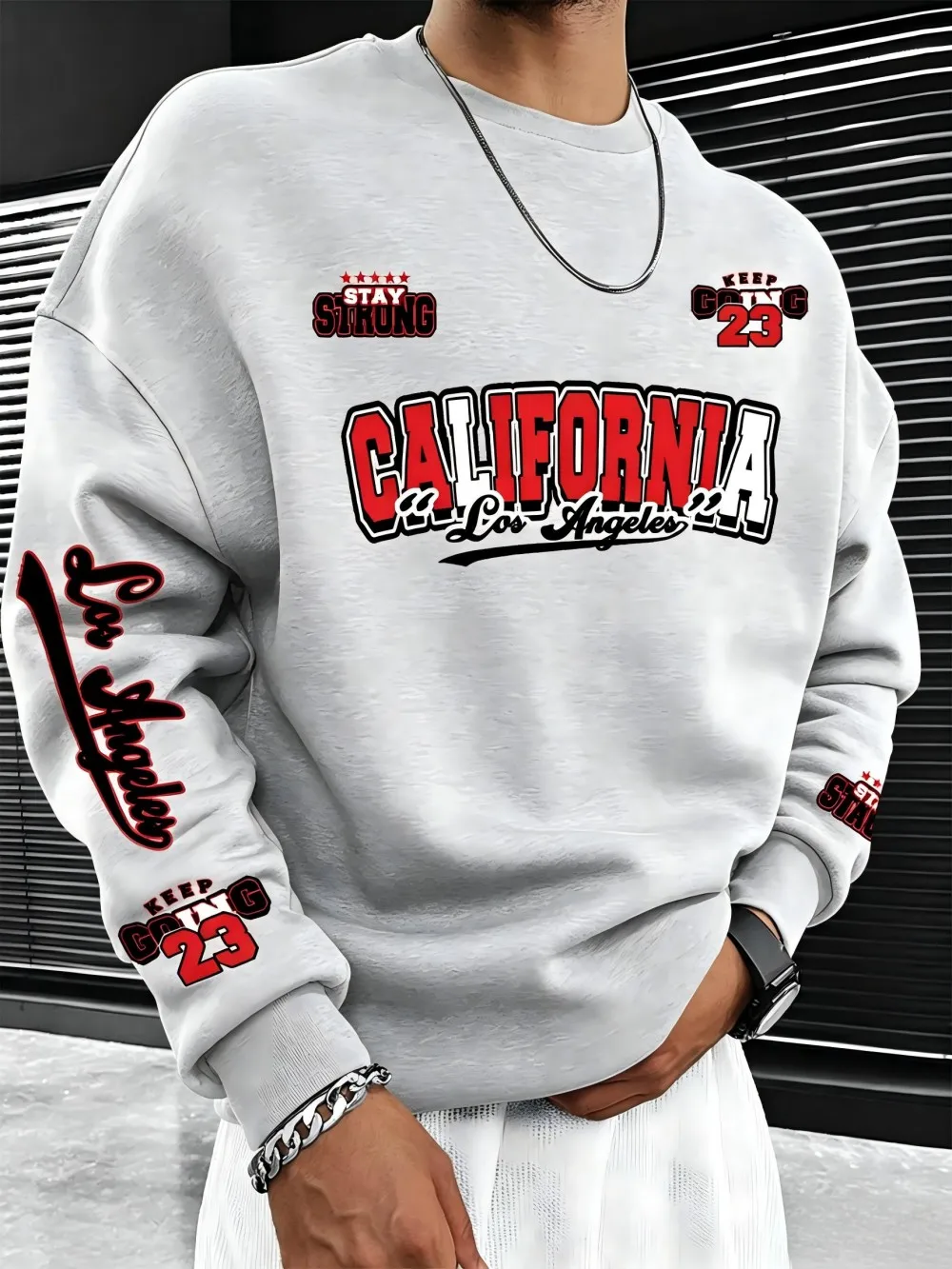 American men's autumn California letter print micro elastic comfortable round neck long sleeved T-shirt outdoor street top
