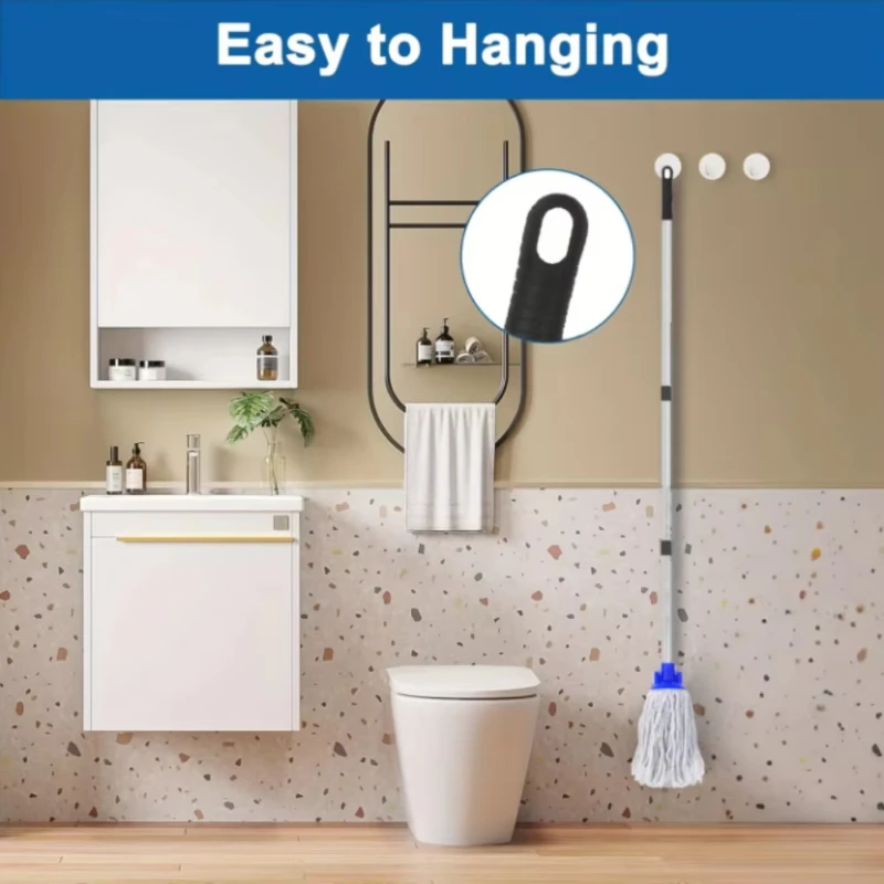 1 Commercial Circular Mop, Heavy-duty Industrial Cotton Mop Head, 47 Inch Handle, White, Floor Cleaning