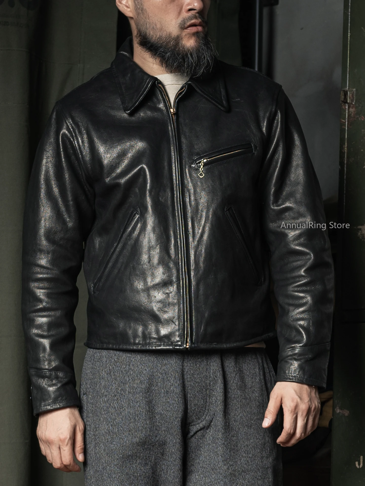 Rugged Bronson Goat Sheepskin Leather Jacket Genuine Leather Jacket 1930s Vintage Short Leather Coat