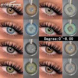 Lentes para miopía EYESHARE, 1 par de lentes de contacto de colores con grado, lentes graduadas de contacto para ojos naturales, lentes de moda anuales