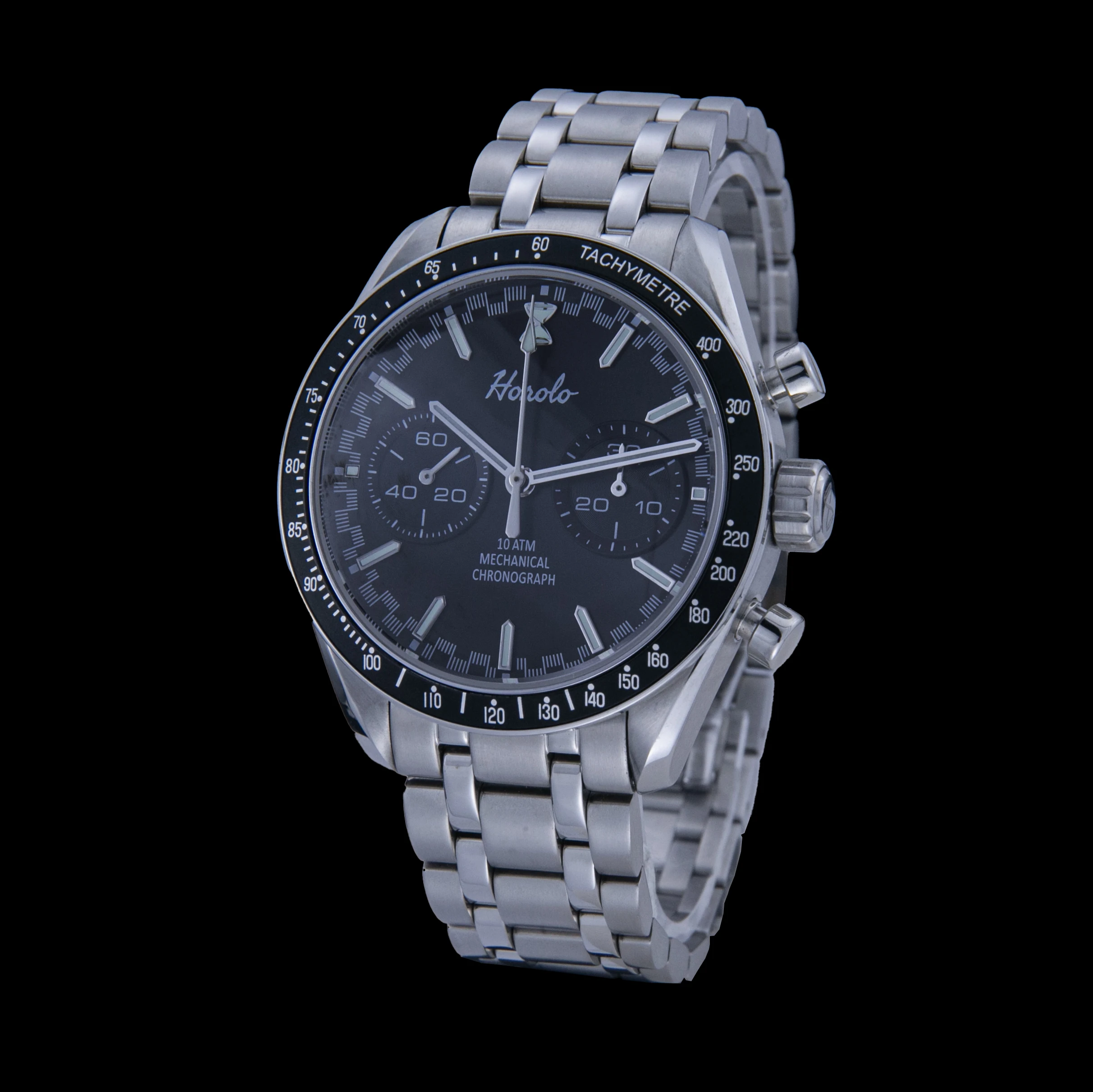 ساعة هورولو كرونوغراف ميكانيكية للرياح للرجال ستانلس ستيل 316L مضيئة للغاية C3 Sea-Gull ST1091