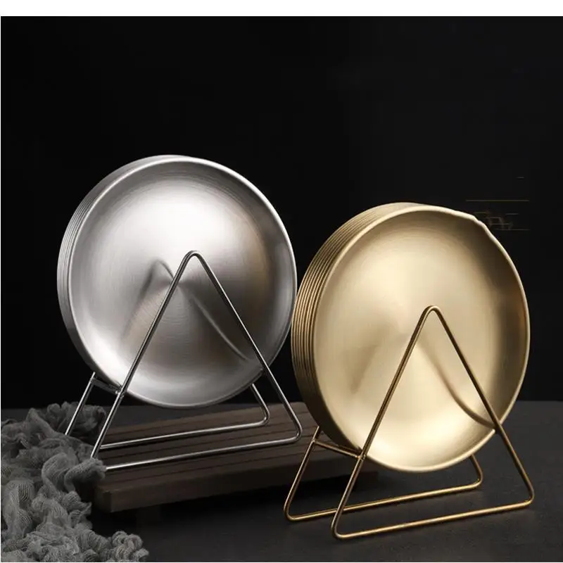 

Stainless Steel Dinnerware Set, Round Dinner Plates, Cake Dessert ，Dishes , Household Set Plates and Dishes, metal frame