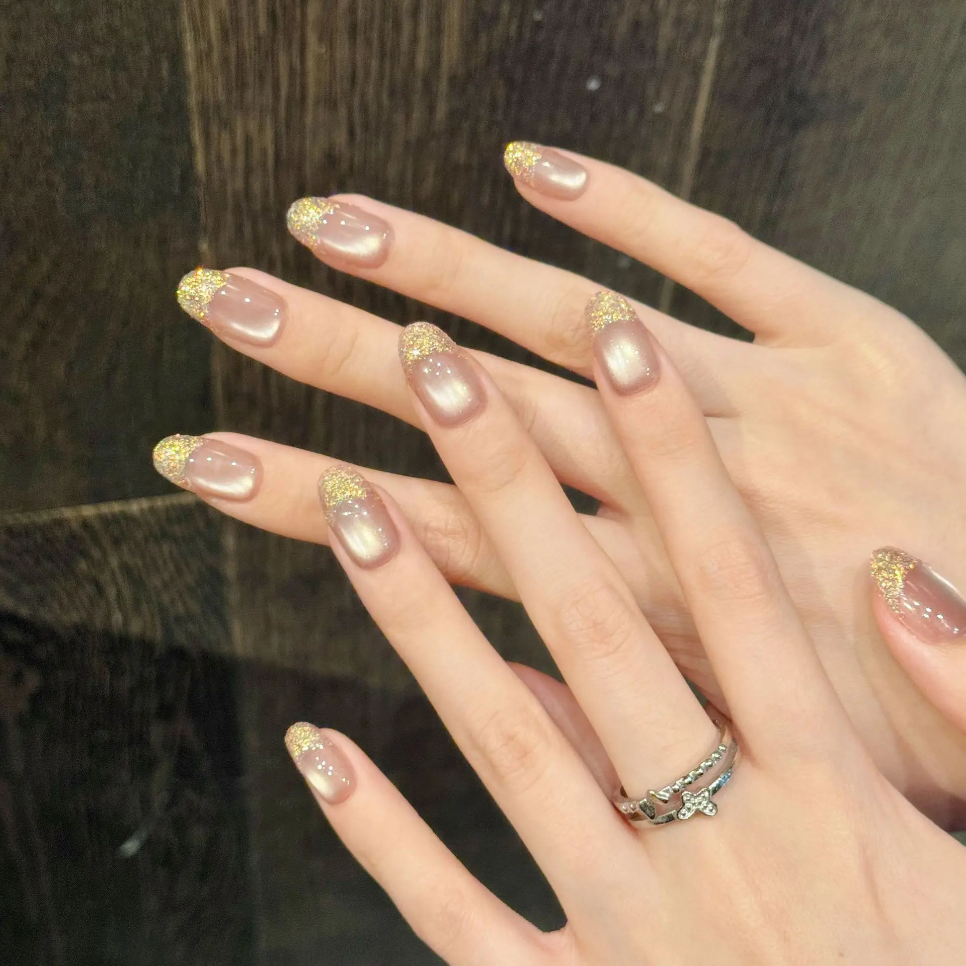 10 Stück handgemachte glänzende Diamant-Nägel zum Aufdrücken, Glitzer, Katzenauge, künstliche Nägel, Hochzeit, Dame, tragbar, kurze französische falsche Nagelspitzen