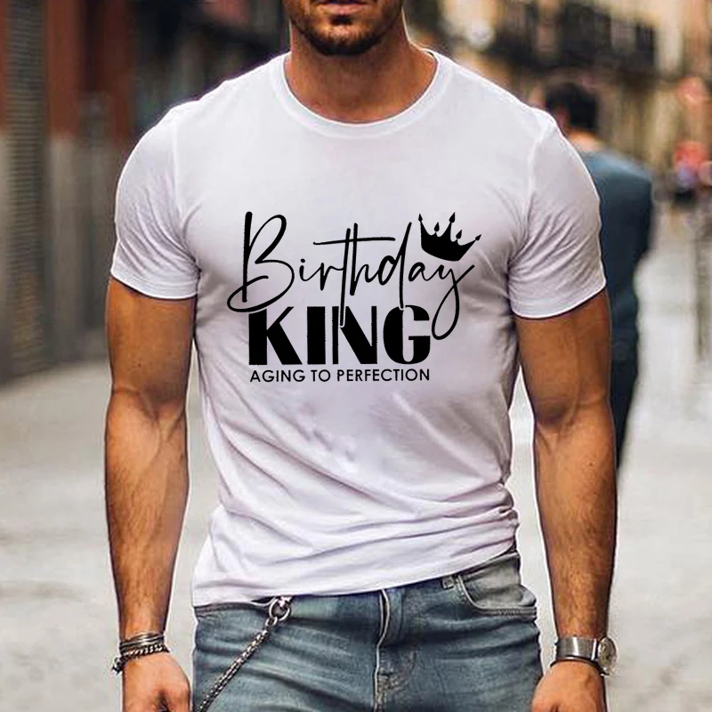 Birthday King Aging To Perfection/wife of The Birthday King T-shirt Wife and Hubs Matching Clothing Married Couples Fashion Tee