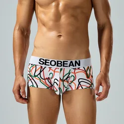 Men's Breathable Boxer Shorts Low-Rise Comfortable Underwear with Fashion Line Print Polyester Trunks Daily Wear 412115 240212