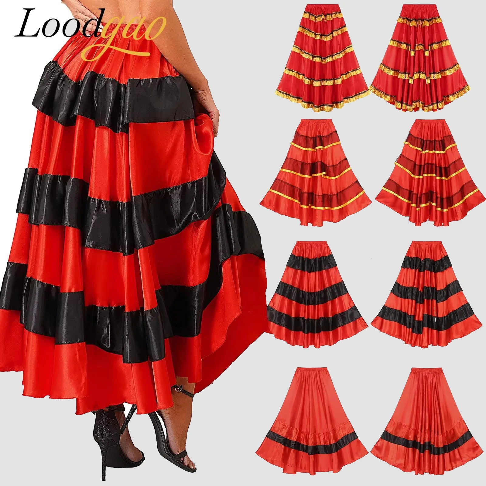 Jupe de danse Flamenco pour femmes, ourlet à plusieurs niveaux espagnol, jupes de danse de salle de bal, Tango, Costume de spectacle sur scène de carnaval