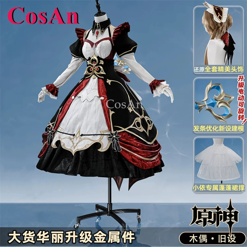 CosAn Game Genshin Impact Marionette/Sandrone Costumes de Cosplay, Robe Uniforme Version Ancienne au Design Rétro, Vêtements de Jeu de Rôle pour Fête