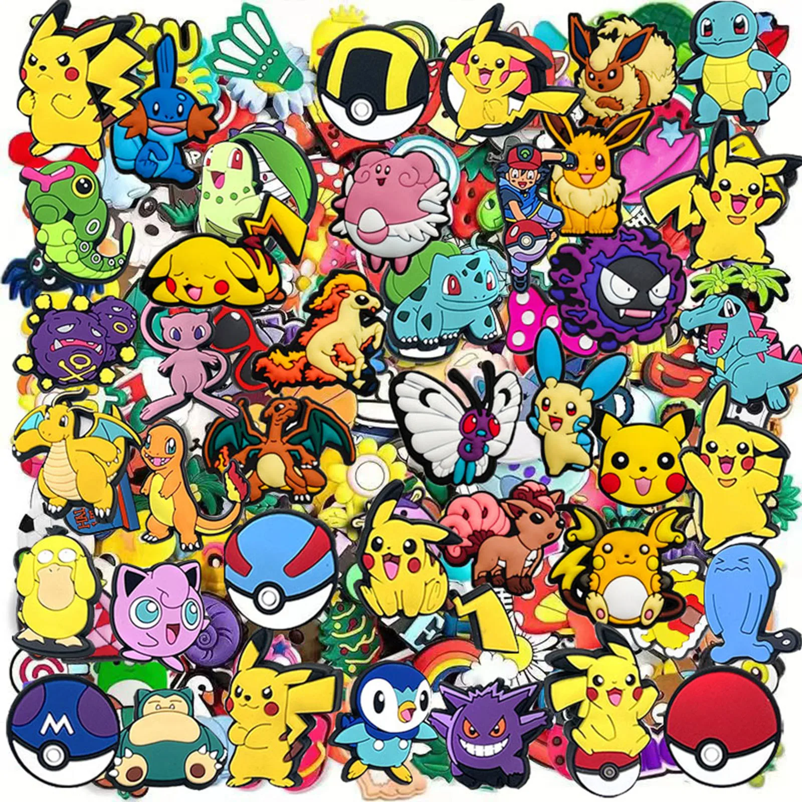 Random 10-100Pcs Potdemiel Pokémon Series Shoe Charms For Sandals,Shoe Decoration Accessories Shoe Pins Great Gift For Men Women