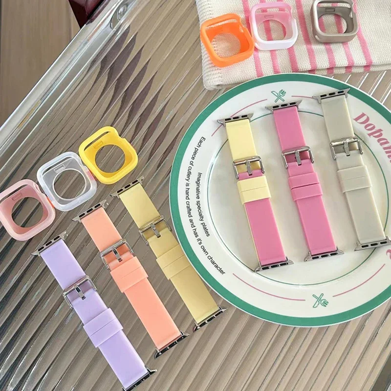 Матовый Силиконовый ремешок для Samsung Watch, аксессуары для часов Apple Watch, ремешок 44 мм, 45 мм, 49, 42, 38, 40, допаминовый браслет для Iwatch Series 7, 6, 5, Se, 8, 9